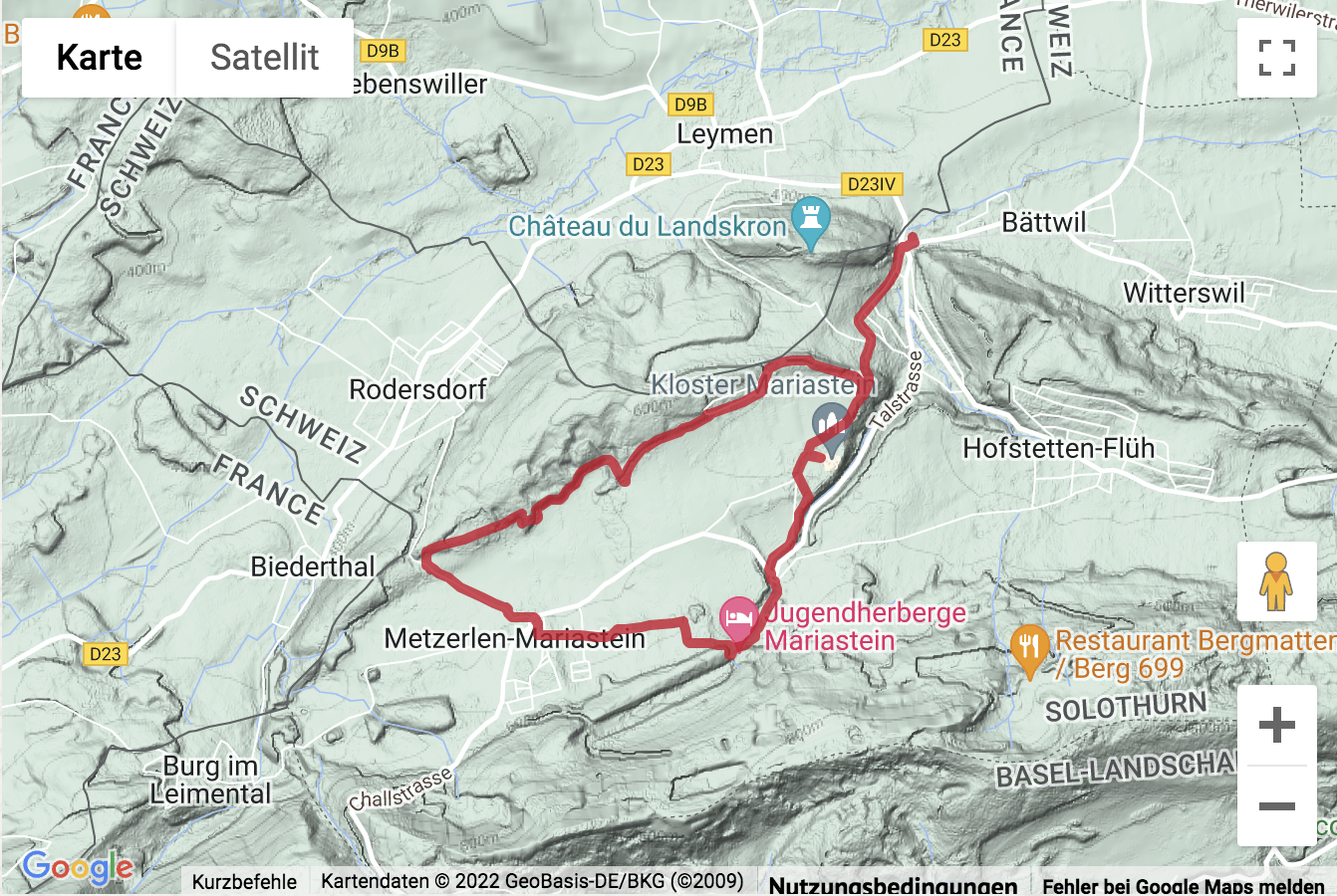 Carte de situation Rundwanderung von Flüh nach Metzerlen und nach Mariastein