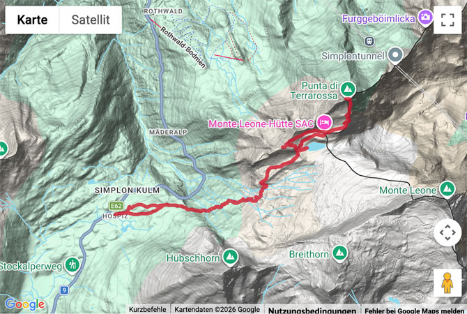 Routenskizze zur Gipfeltour zum Wasenhorn (Punta Terrarossa)