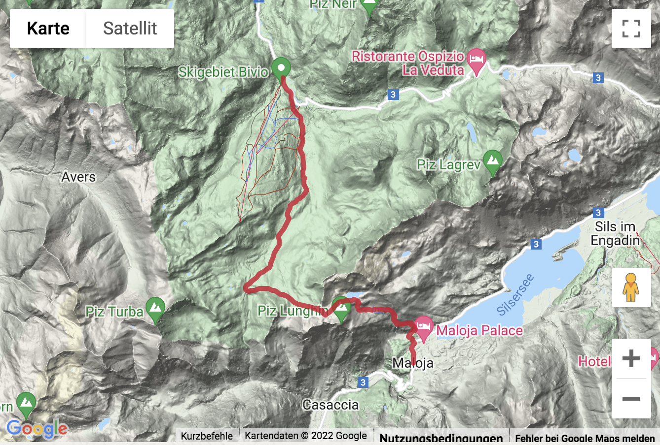 Übersichtskarte Bergwanderung zur Dreifach-Wasserscheide am Lunghinpass