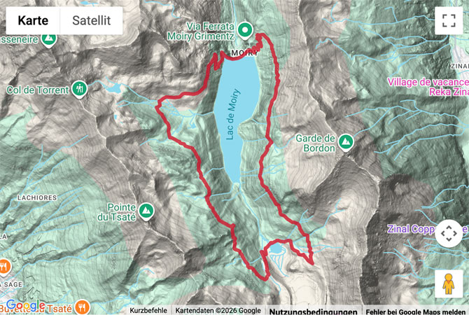 Routenskizze zur Rundwanderung um den Lac de Moiry