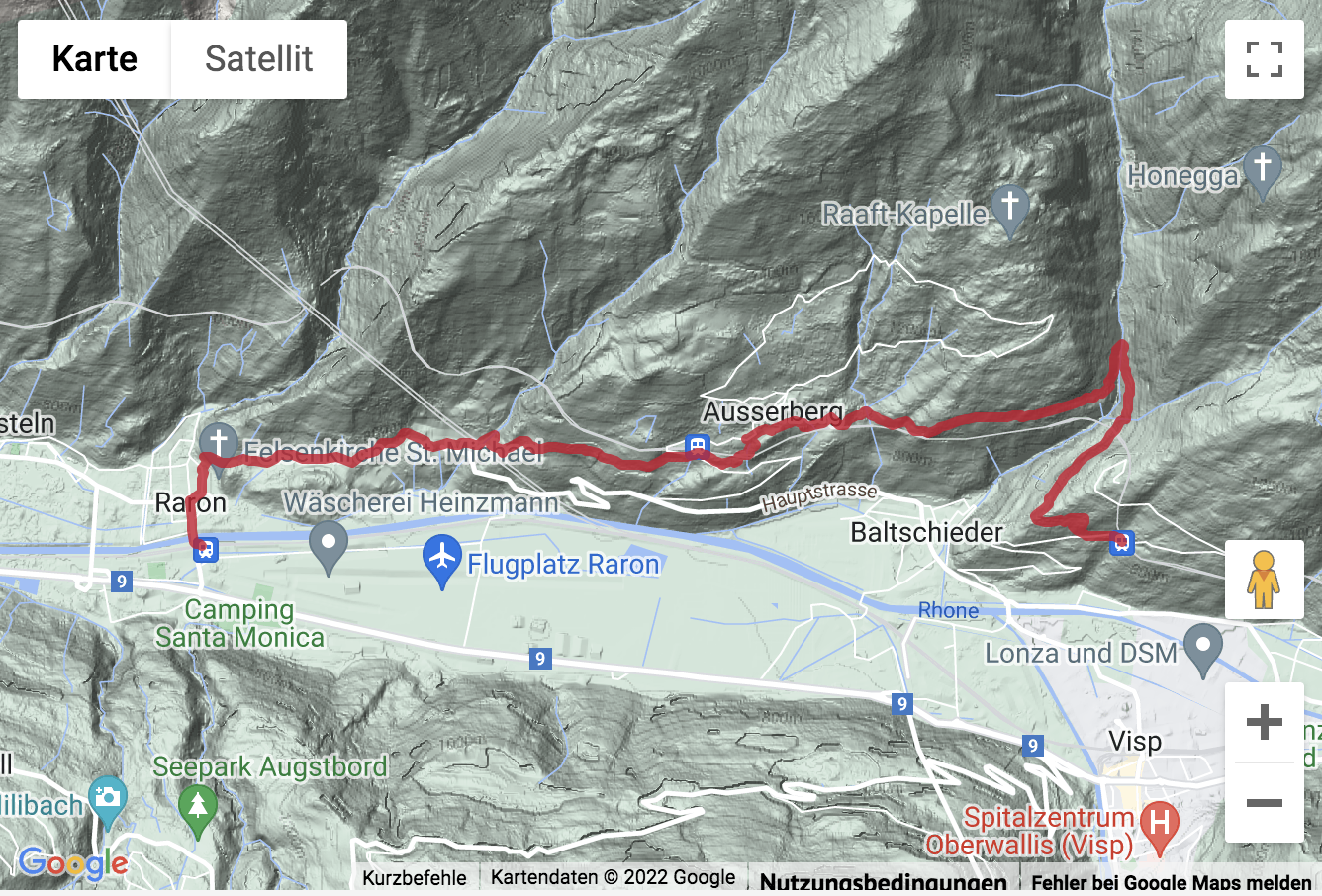 Übersichtskarte Wanderung von Eggerberg hinunter nach Raron