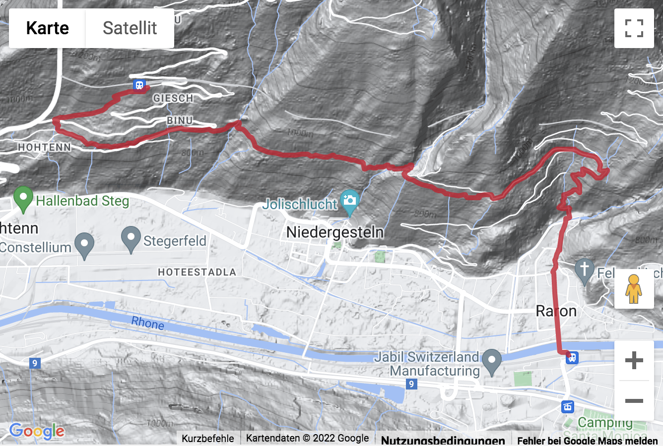 Übersichtskarte Suonenwanderung am Südhang von Niedergesteln