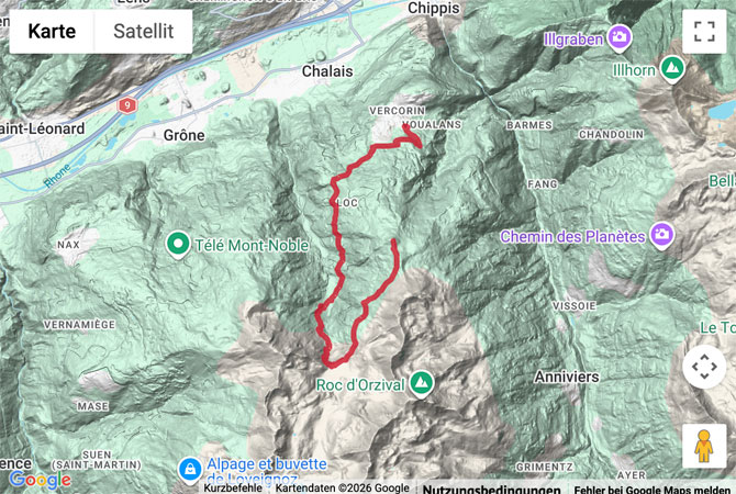 Routenskizze zur Panoramawanderung im Val de Réchy