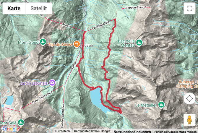 Routenskizze zur Höhenwanderung «Ancien Bisse de Chervé»