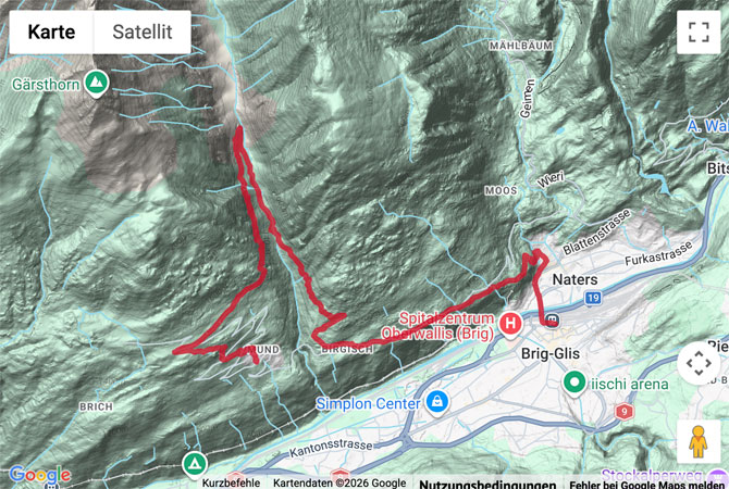 Routenskizze zur Suonenwanderung im Gredetschtal
