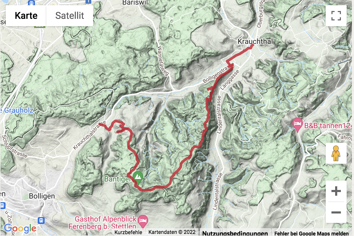 Übersichtskarte Wanderung zu den Sandstein-Monumenten im Emmental