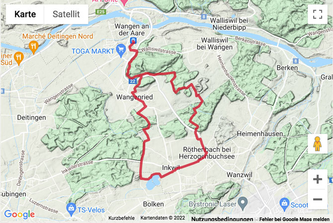 Übersichtskarte Wanderung von Wangen an der Aare zum Inkwilersee