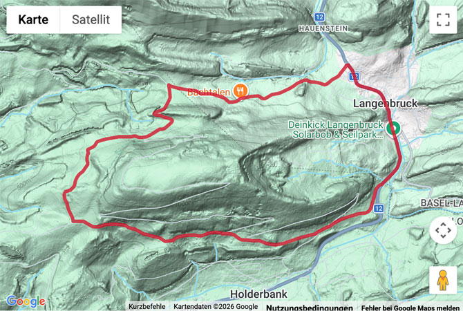 Routenskizze zur Rundwanderung auf dem Beretenweg bei Langenbruck