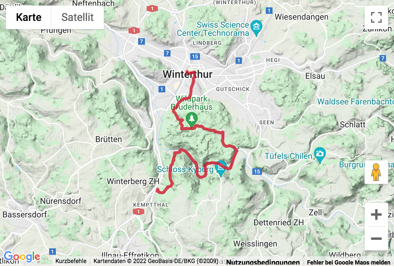 Übersichtskarte Wanderung über den Eschenberg nach Kempthal