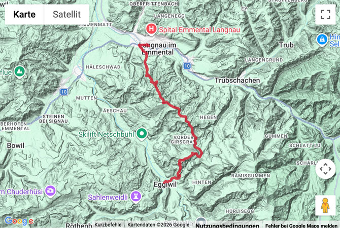 Routenskizze zur Höhenwanderung von Langnau i.E. über die Hochwacht