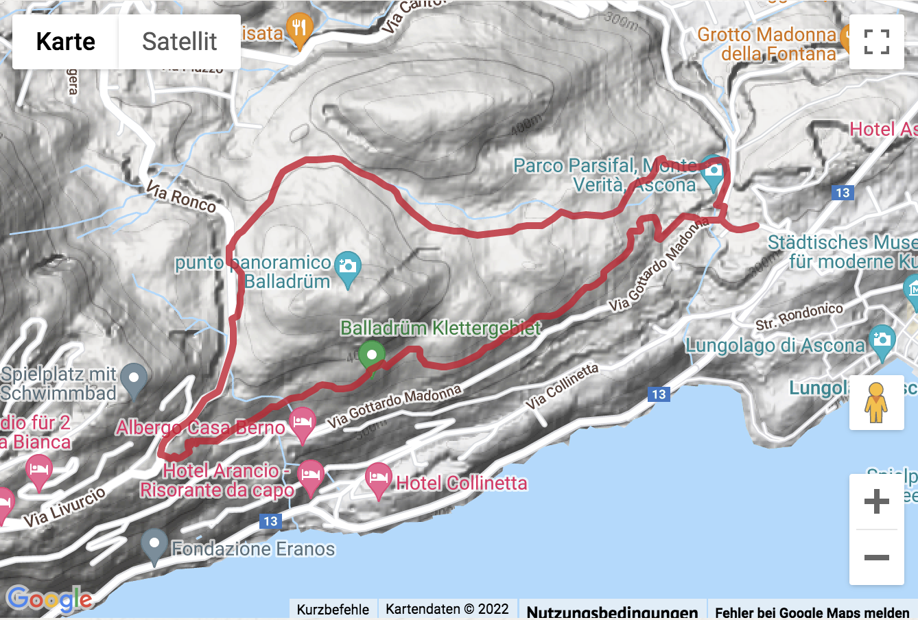 Übersichtskarte Wanderung vom Monte Verità rund um den Balladrüm