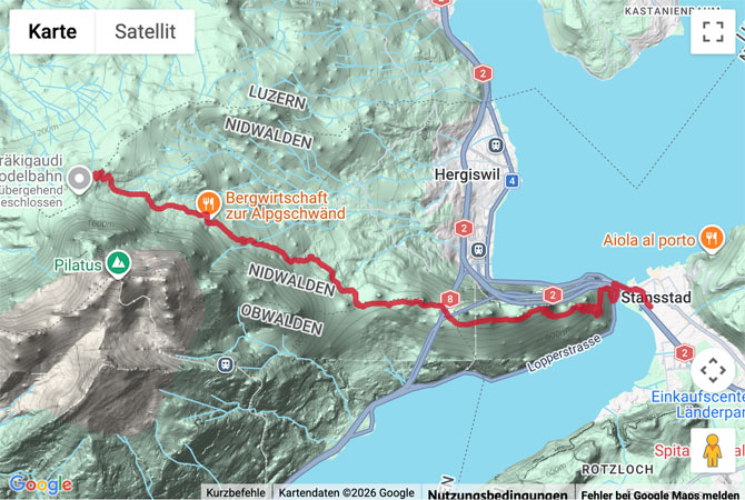 Routenskizze zur Panoramawanderung von der Fräkmüntegg nach Stansstad