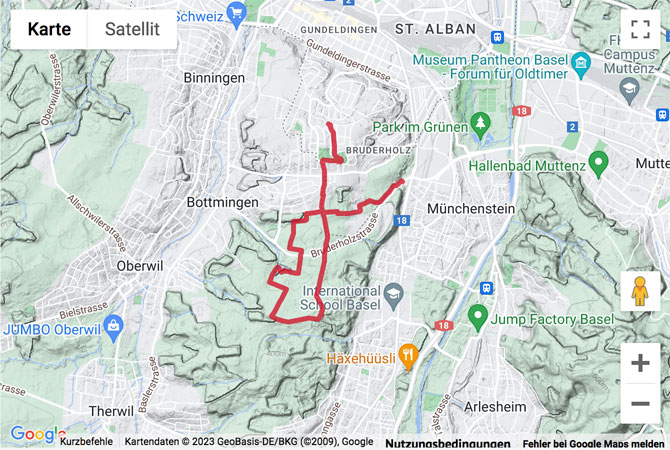 Übersichtskarte Kurze Wanderung auf dem Bruderholz bei Basel