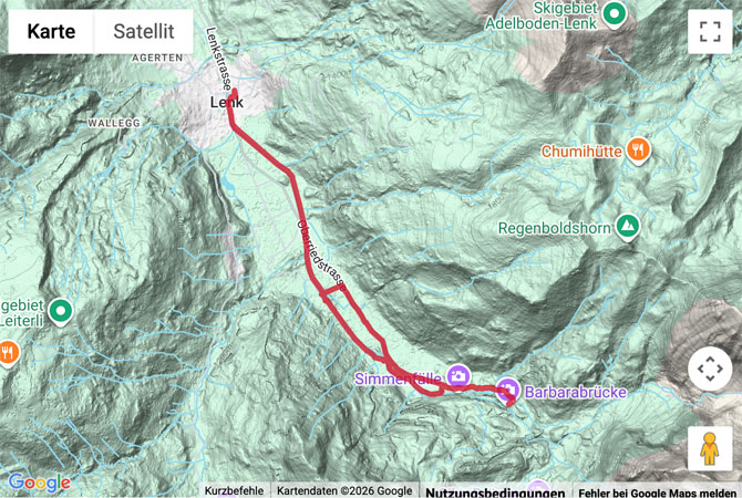 Routenskizze zur Winterwanderung von Lenk zu den Simmenfällen