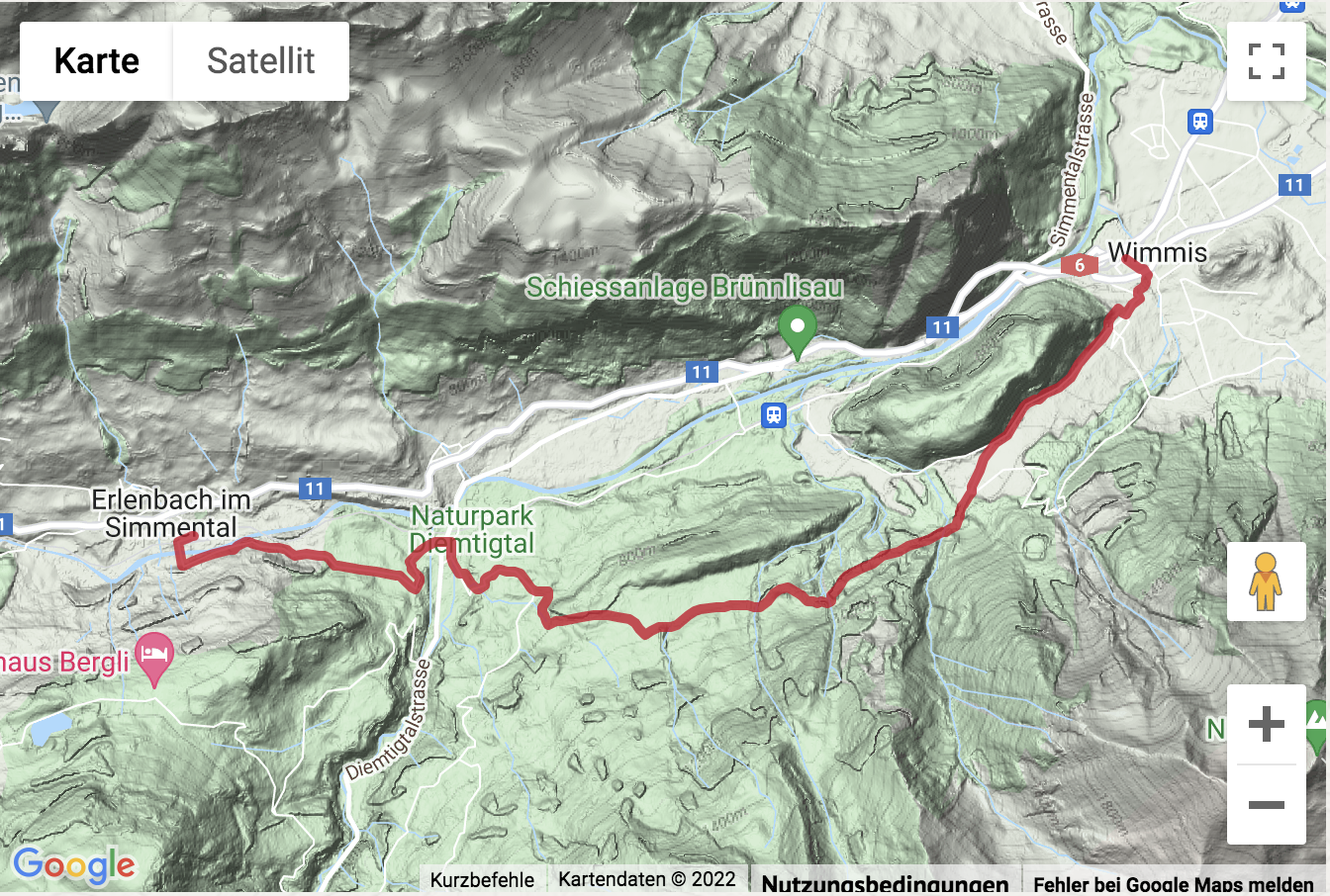 Übersichtskarte Wanderung von Wimmis hinein ins Simmental