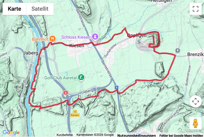 Routenskizze zur Rundwanderung bei Kiesen im Aaretal