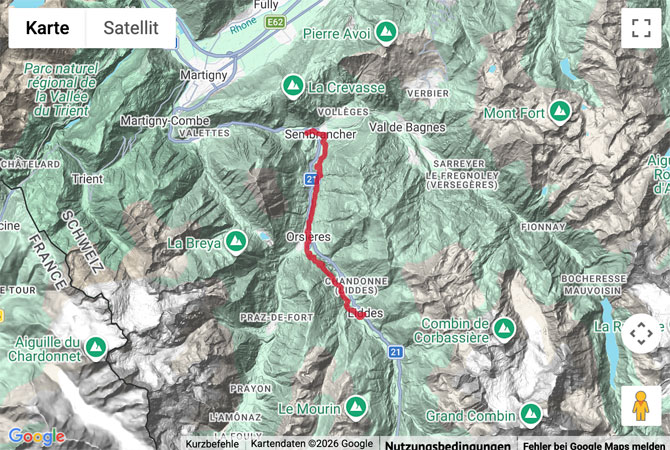 Routenskizze zur Wanderung Via Francigena von Liddes nach Sembranches