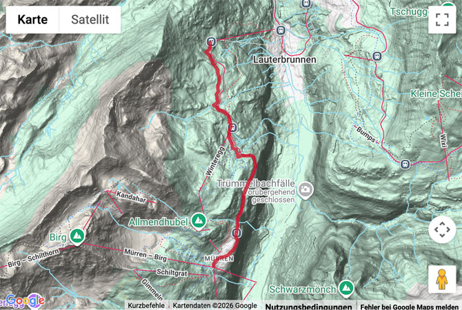 Routenskizze zur Panoramawanderung von Mürren zur Grütschalp
