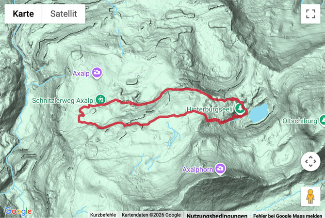 Routenskizze zur Rundwanderung auf dem Schnitzlerweg zum Hinterburgseeli