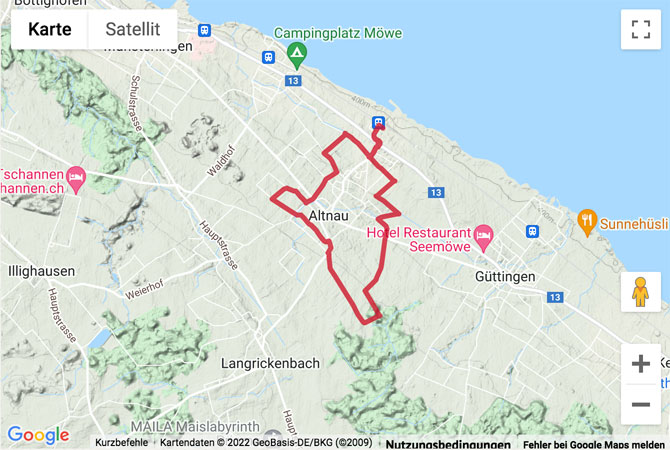 Google-Karte mit aufgezeichneter Route