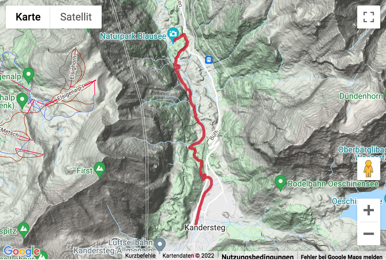 Übersichtskarte Wanderung von Kandersteg zum Blausee