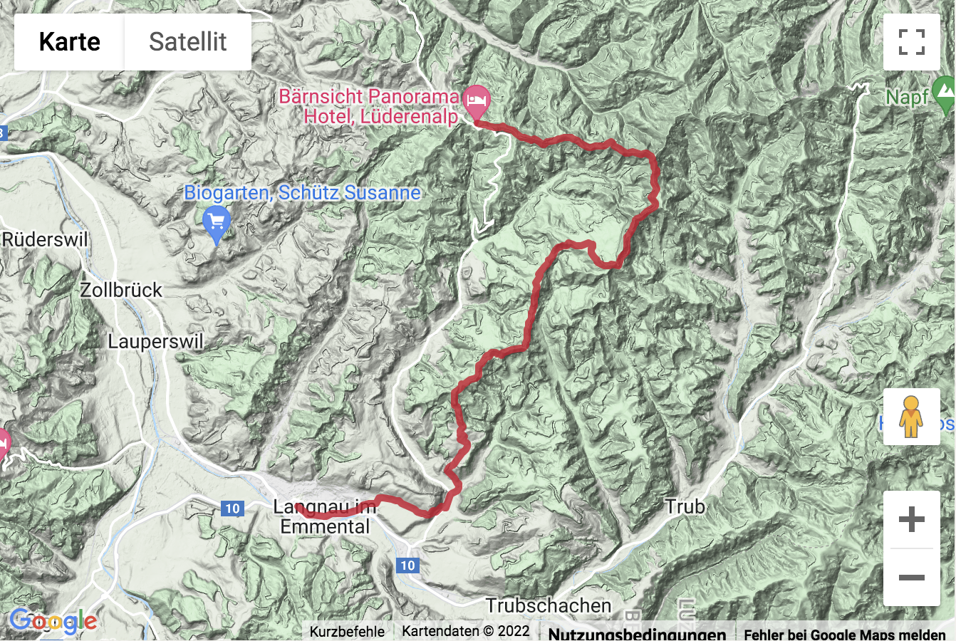 Übersichtskarte Höhenwanderung von der Lüdernalp nach Langnau