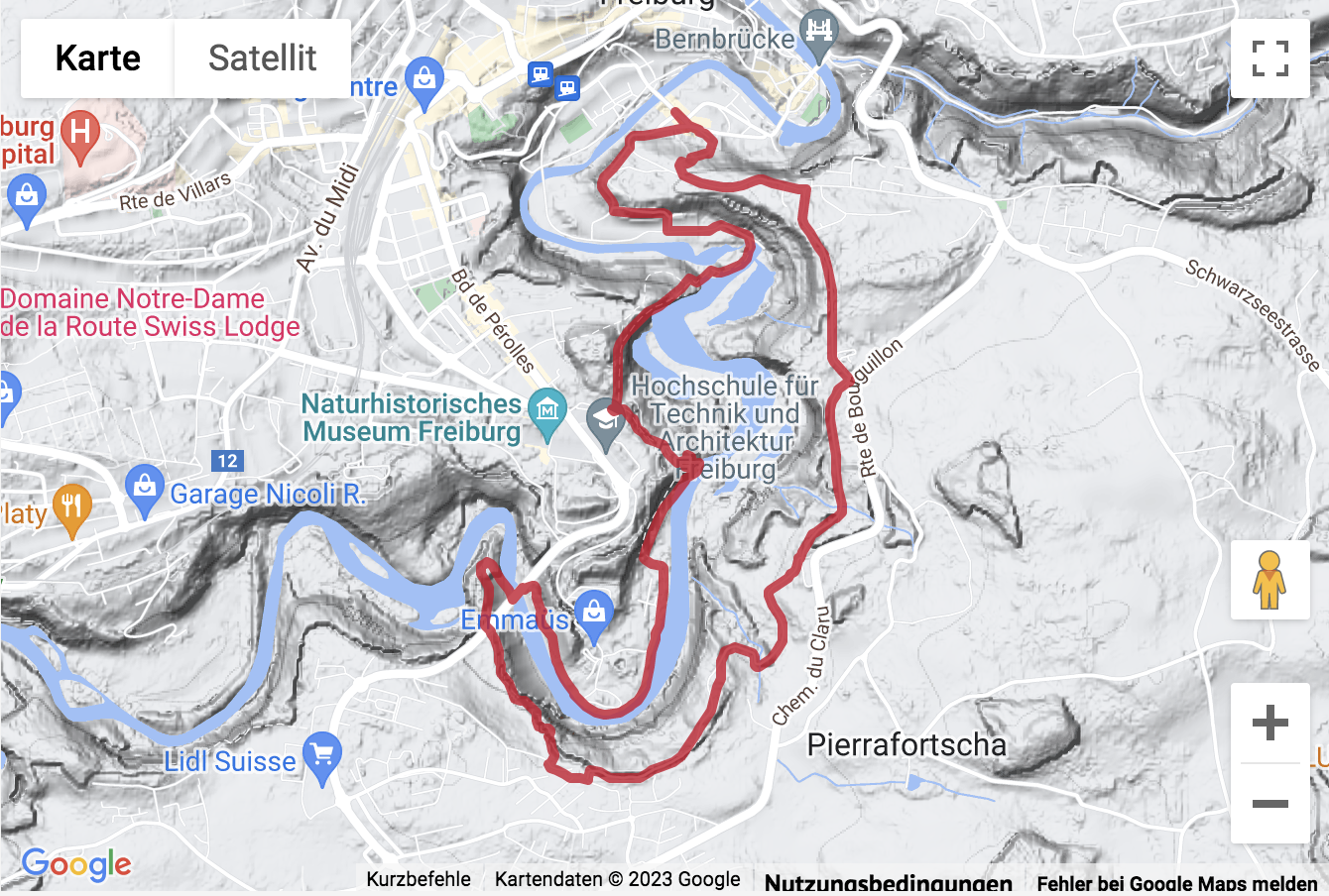 Google-Karte mit aufgezeichneter Route