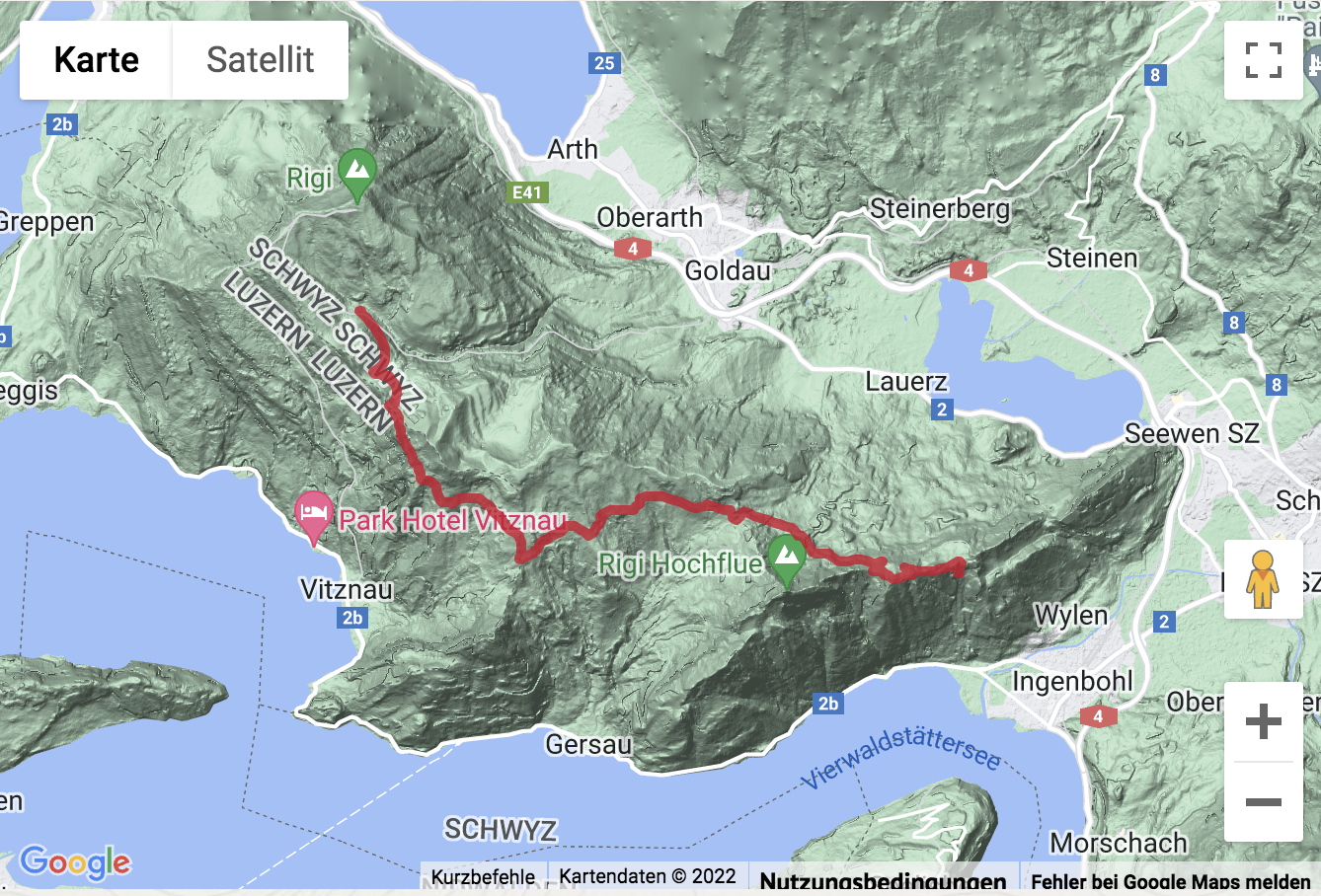 Übersichtskarte Bergwanderung vom Rigi Klösterli über den Gätterlipass