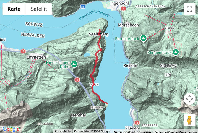 Routenskizze zur Wanderung von Seelisberg nach Isleten