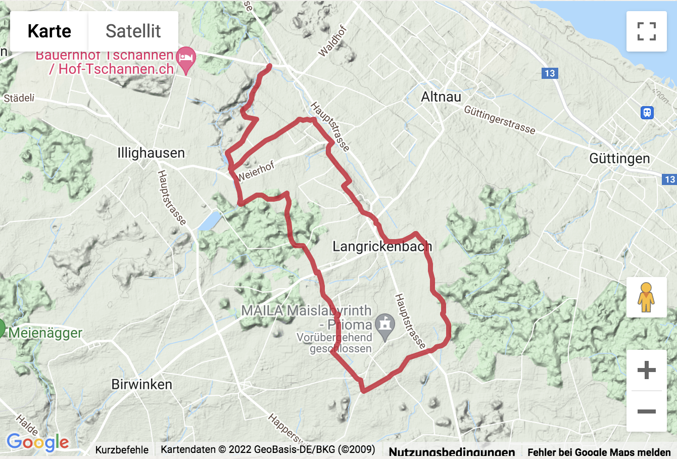 Übersichtskarte Rundwanderung auf dem Panoramaweg Langrickenbach