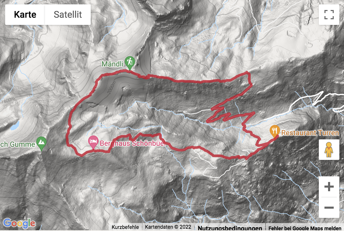 Übersichtskarte Gipfelwanderung von Turren über den Mändli-Gipfel