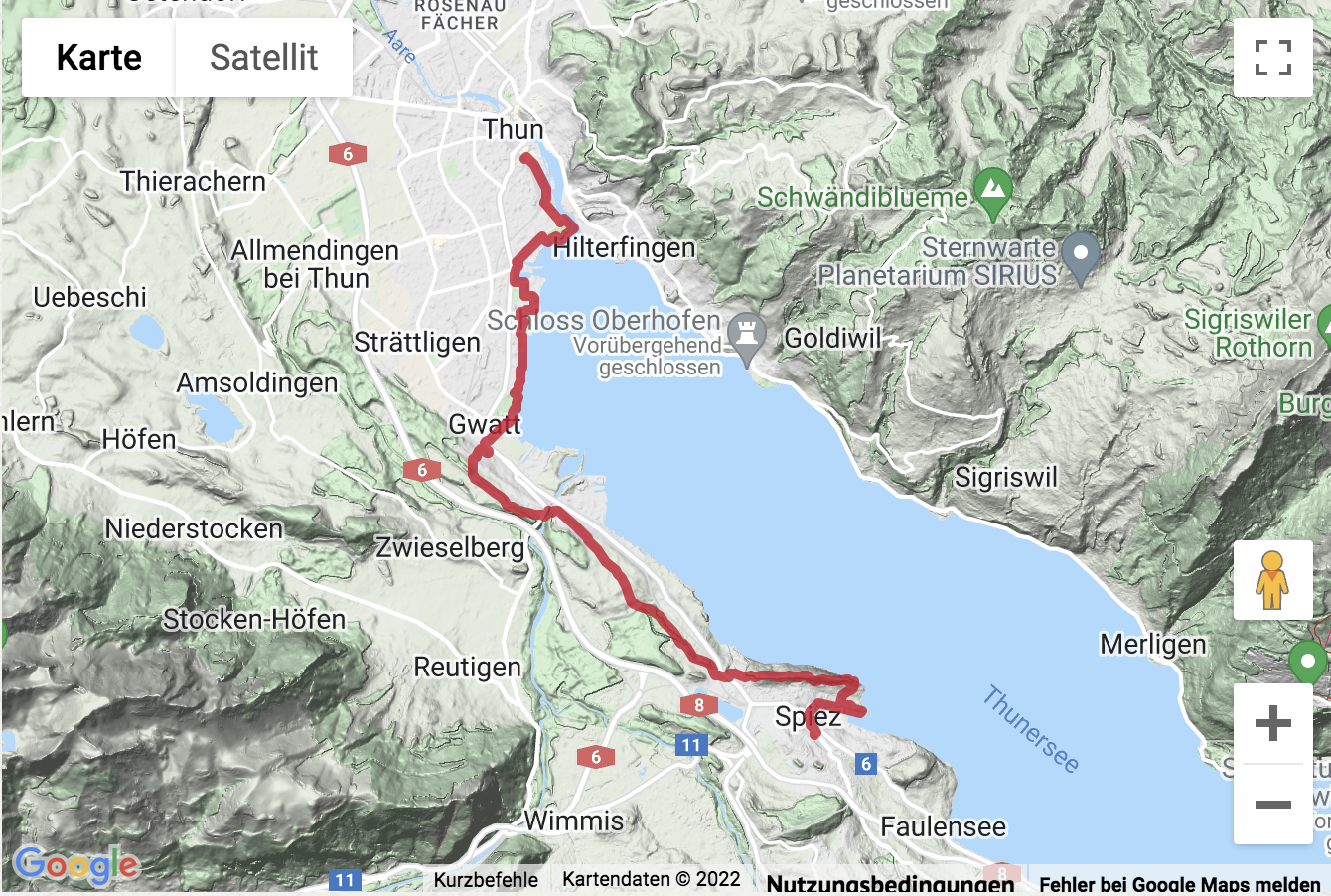 Übersichtskarte Panoramawanderung von Thun nach Spiez