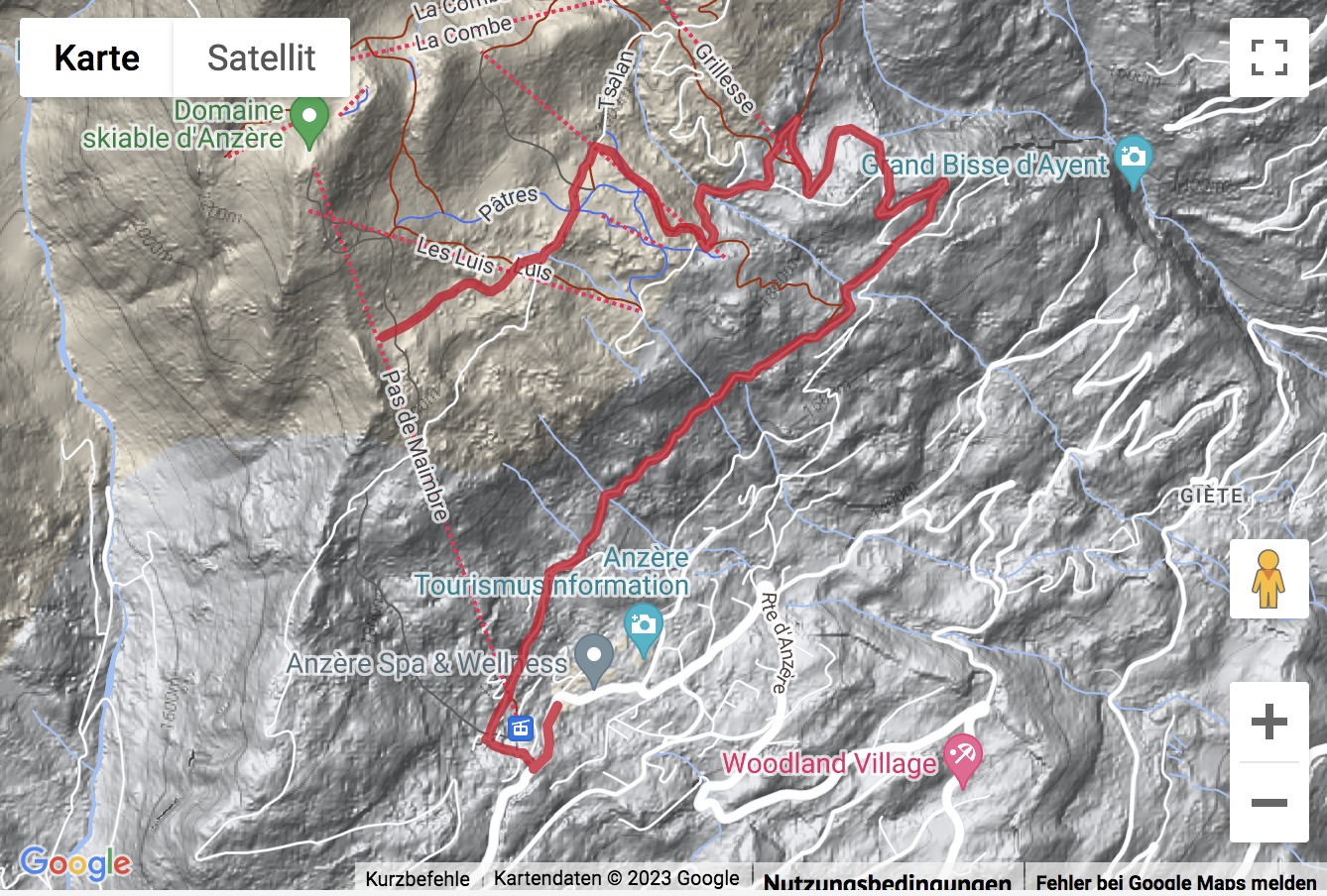 Google-Karte mit aufgezeichneter Route