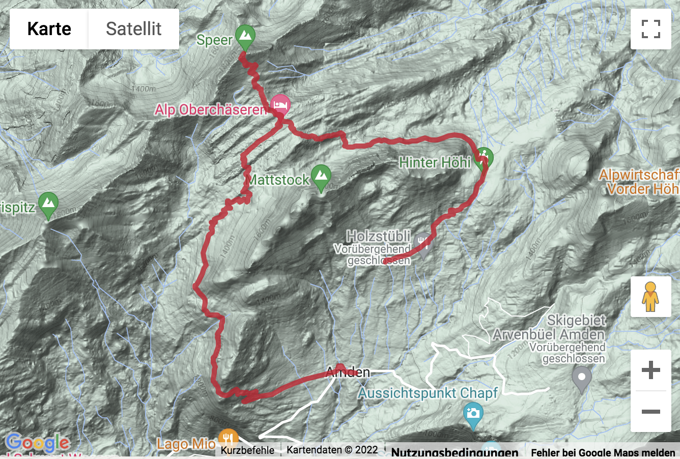 Carte de situation Gipfelwanderung auf den Speer (1'950 m)