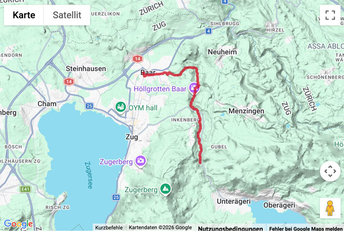 Routenskizze zur Wanderung entlang der Lorze