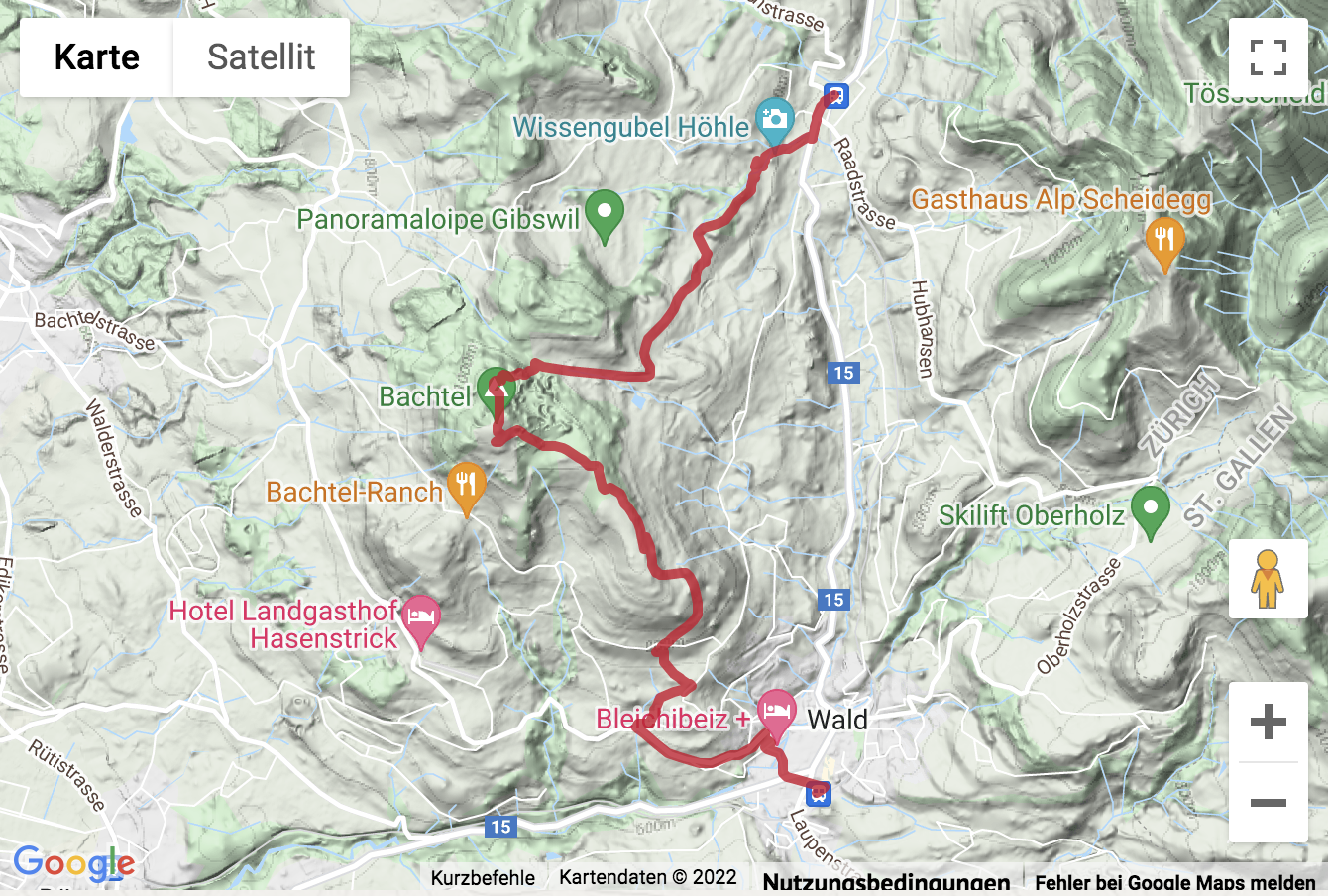 Übersichtskarte Wanderung zum Naturmonument Bachtelspalt