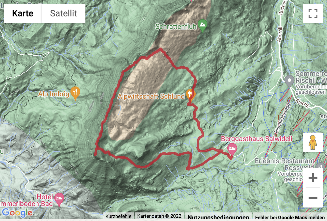 Google-Karte mit aufgezeichneter Route