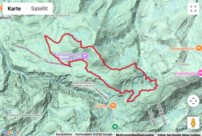 Routenskizze zur Moorwanderung in Finsterwald bei Entlebuch