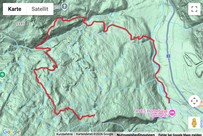 Routenskizze zur Wanderung von Savognin hinauf nach Tigignas