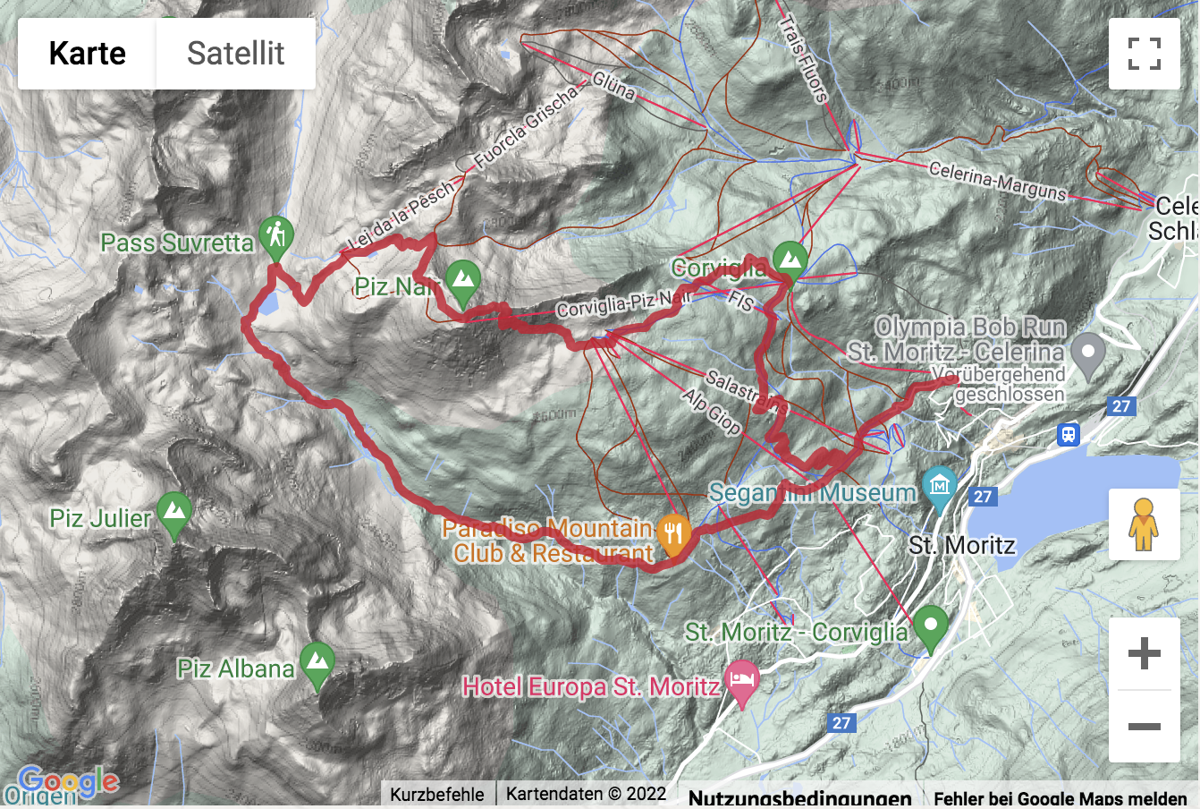 Übersichtskarte Gipfelwanderung zum Piz Nair (3'055 m)