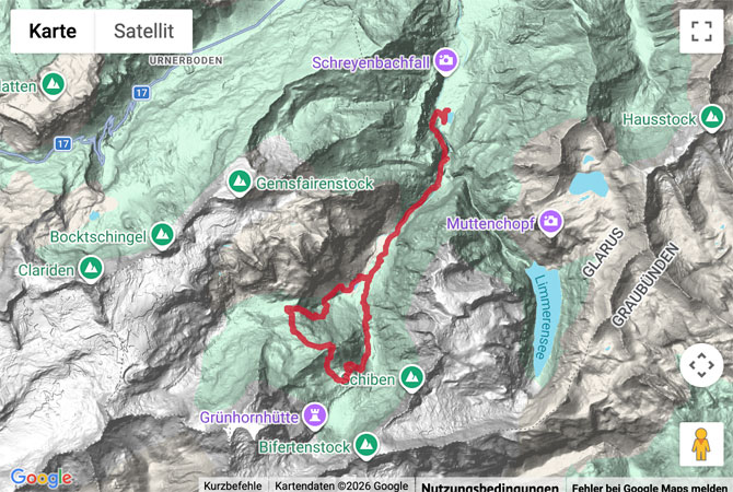 Routenskizze zur Bergwanderung zur Fridolinshütte SAC