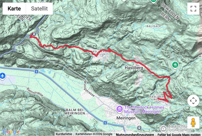 Routenskizze zur Winterwanderung vom Hasliberg zum Brünigpass