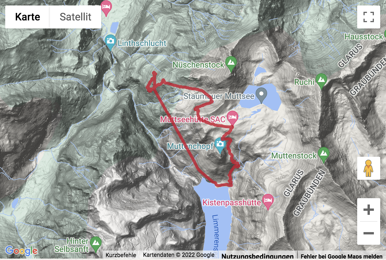 Übersichtskarte Bergwanderung zur Muttseehütte SAC