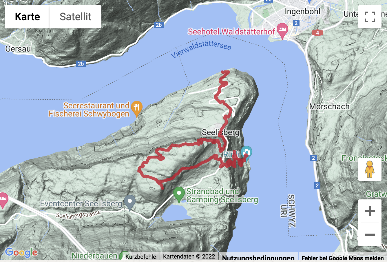 Übersichts-Routenkarte für die Wanderung auf dem Förstertrail bei Seelisberg