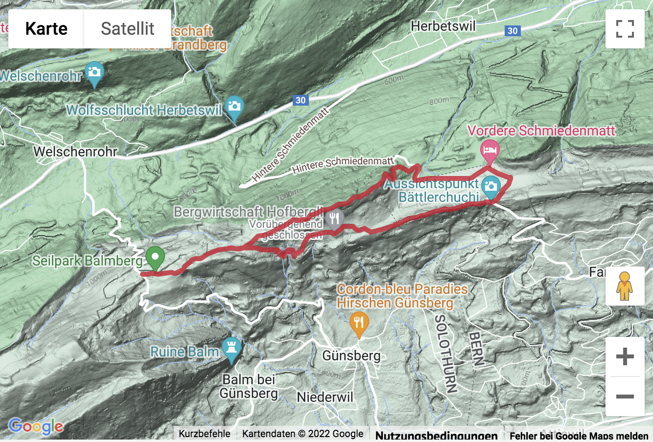 Carte de situation Ronde depuis le Balmberg jusqu'à Vordere Schmiedenmatt