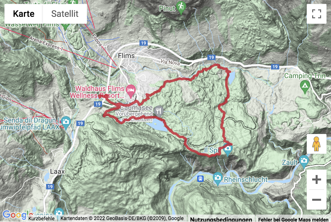 Übersichtskarte 4-Seen-Wanderung in Flims