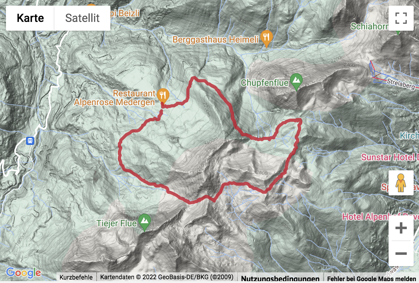 Google-Karte mit aufgezeichneter Route