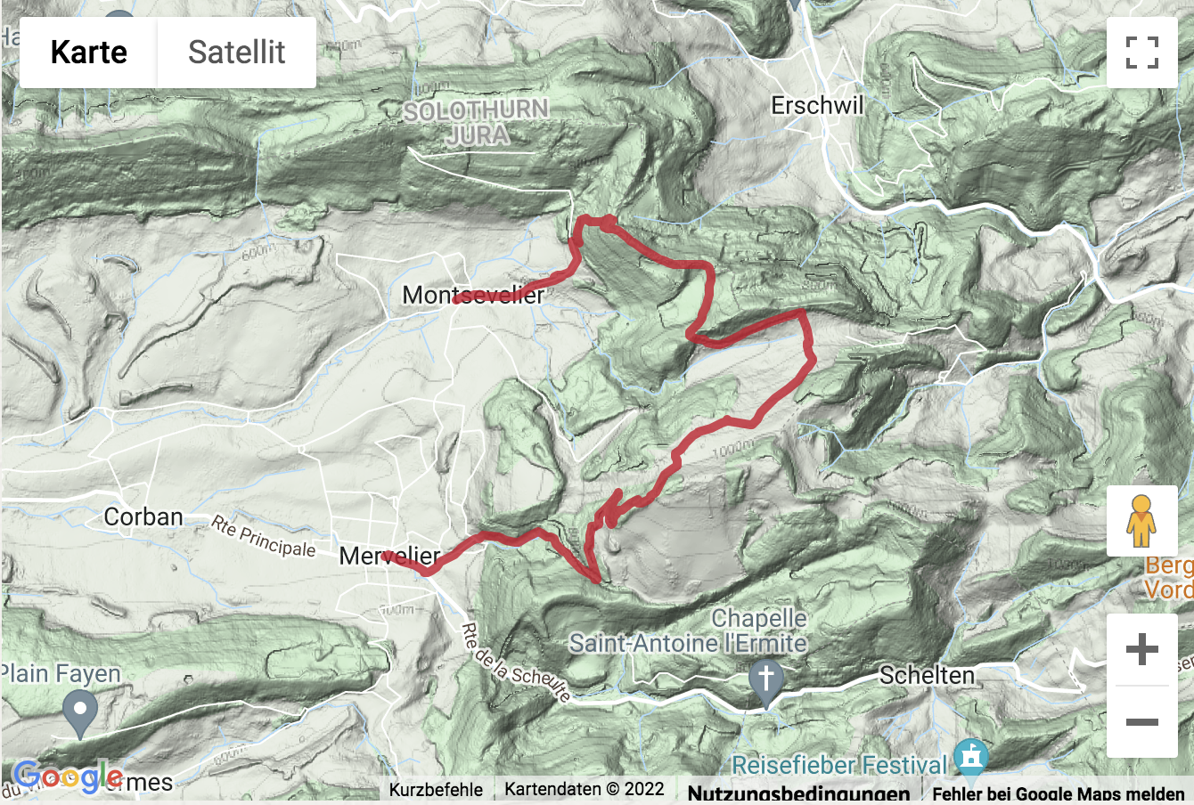 Carte de situation Panoramawanderung von Mervelier nach Montsevelier