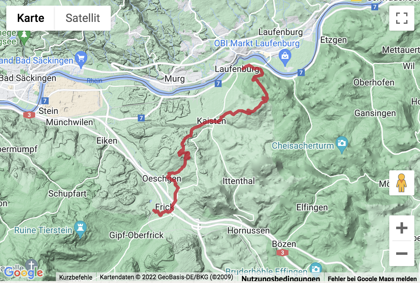 Carte de situation Aussichtswanderung von Frick nach Laufenburg