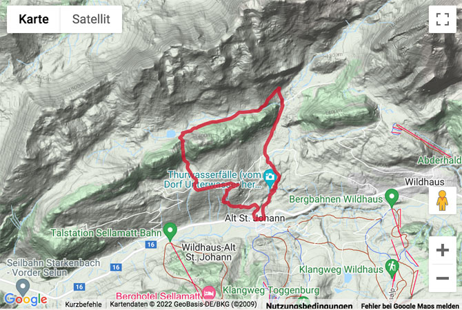 Google-Karte mit aufgezeichneter Route